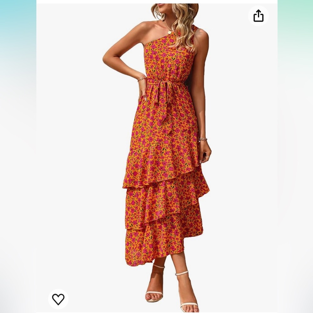 Floral One shoulder Tiered Ruffle FlowY midi dress - Picture 2 of 11